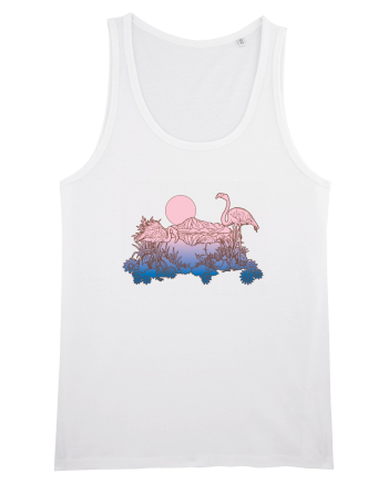 Flamingo Sunset Retro White