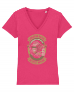 American Native Skull Tricou mânecă scurtă guler V Damă Evoker
