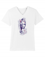 Femeie cu Pană Floral Tricou mânecă scurtă guler V Bărbat Presenter