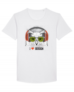 Owl Hipster Headphones Tricou mânecă scurtă guler larg Bărbat Skater