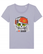 I love Music Cat Tricou mânecă scurtă guler larg fitted Damă Expresser