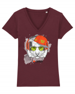 Hipster Tiger Headphones Tricou mânecă scurtă guler V Damă Evoker