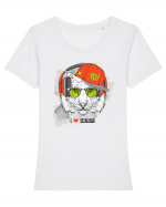 Hipster Tiger Headphones Tricou mânecă scurtă guler larg fitted Damă Expresser