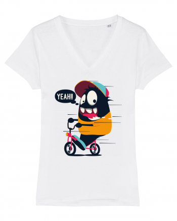 Monster Biker Cartoon White