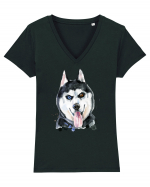 Husky Painting Tricou mânecă scurtă guler V Damă Evoker