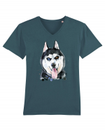 Husky Painting Tricou mânecă scurtă guler V Bărbat Presenter