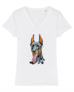 Doberman Painting Tricou mânecă scurtă guler V Damă Evoker