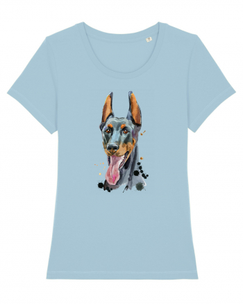 Doberman Painting Sky Blue