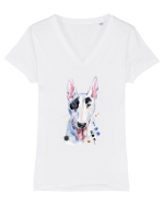 Bullterrier Painting Tricou mânecă scurtă guler V Damă Evoker