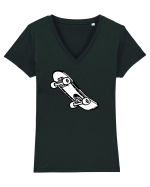 Skateboard Black and White Tricou mânecă scurtă guler V Damă Evoker