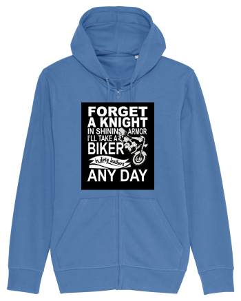 Biker in dirty leathers Bright Blue