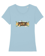 Summer Floral Tricou mânecă scurtă guler larg fitted Damă Expresser