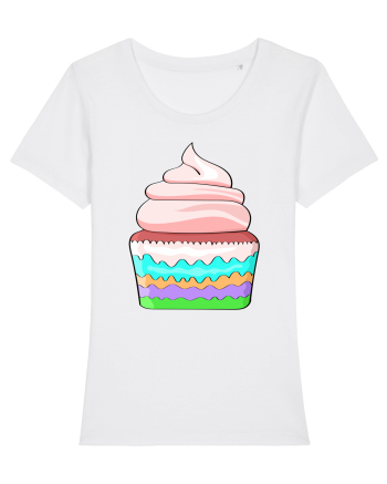 Delicious colored pink cupcake White