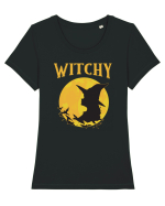 cu desene de Halloween - Witchy Tricou mânecă scurtă guler larg fitted Damă Expresser