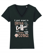 CORGI and coffee Tricou mânecă scurtă guler V Damă Evoker