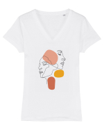 Line Faces Tricou mânecă scurtă guler V Damă Evoker