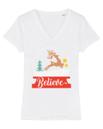 Believe Reindeer Tricou mânecă scurtă guler V Damă Evoker