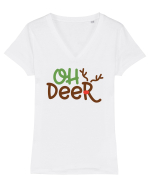 Oh Deer Xmas Tricou mânecă scurtă guler V Damă Evoker