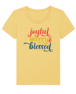 Joyful Merry Blessed Tricou mânecă scurtă guler larg fitted Damă Expresser