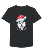 Husky Santa Hat Tricou mânecă scurtă guler larg Bărbat Skater