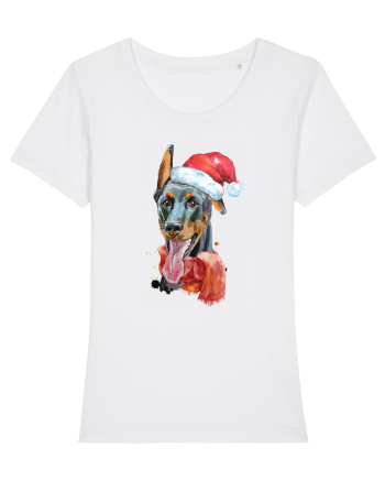 Doberman Santa Hat White