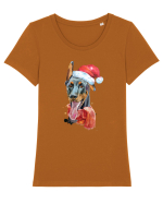 Doberman Santa Hat Tricou mânecă scurtă guler larg fitted Damă Expresser