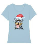 Rottweiler Santa Hat Tricou mânecă scurtă guler larg fitted Damă Expresser
