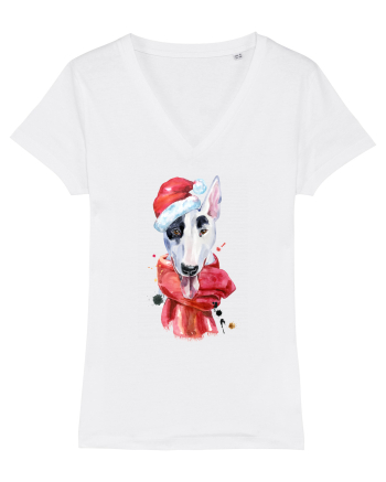 Bullterrier Santa Hat White