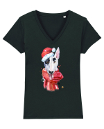 Bullterrier Santa Hat Tricou mânecă scurtă guler V Damă Evoker