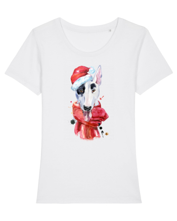 Bullterrier Santa Hat White