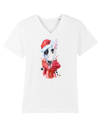 Bullterrier Santa Hat White