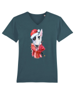 Bullterrier Santa Hat Tricou mânecă scurtă guler V Bărbat Presenter