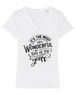 Its the most wonderful time Black Tricou mânecă scurtă guler V Damă Evoker