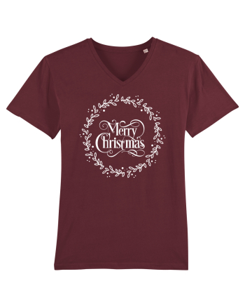 Merry Christmas Round White Burgundy