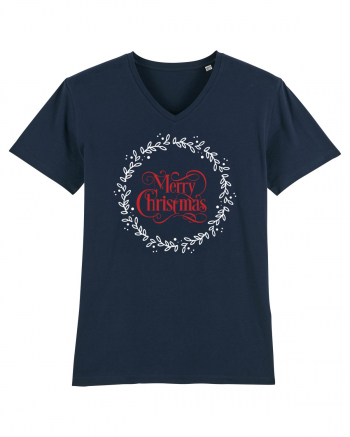 Merry Christmas Round Red French Navy