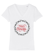 Merry Christmas Round Red 2 Tricou mânecă scurtă guler V Damă Evoker