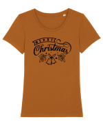 Merry Christmas Black Bells Tricou mânecă scurtă guler larg fitted Damă Expresser
