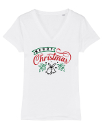 Merry Christmas Bell Green Tricou mânecă scurtă guler V Damă Evoker