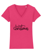 Merry Christmas Writing Tricou mânecă scurtă guler V Damă Evoker