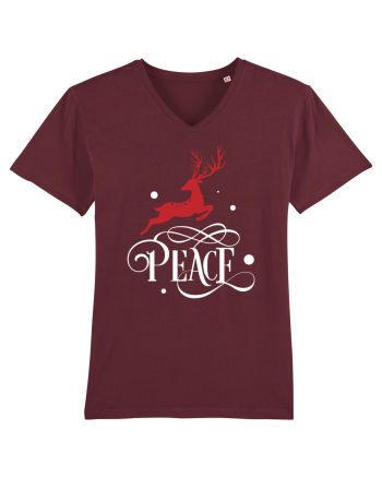 Peace White Reindeer Red Burgundy