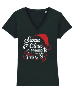 Santa Claus is coming to town White and Red Tricou mânecă scurtă guler V Damă Evoker