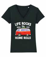 Life Rocks When Your Home Rolls Tricou mânecă scurtă guler V Damă Evoker