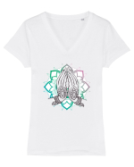 Yoga Lotus Hands Tricou mânecă scurtă guler V Damă Evoker