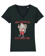 Anul asta nu vin, nu am pasaport verde! Tricou mânecă scurtă guler V Damă Evoker