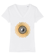 Yoga Lotus Yin Yang Tricou mânecă scurtă guler V Damă Evoker