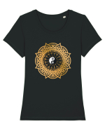 Yoga Lotus Yin Yang Tricou mânecă scurtă guler larg fitted Damă Expresser