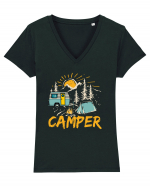 Retro Camper Tricou mânecă scurtă guler V Damă Evoker