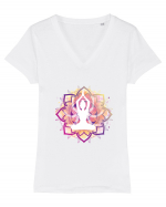 Yoga Lotus Mandala Roz Tricou mânecă scurtă guler V Damă Evoker