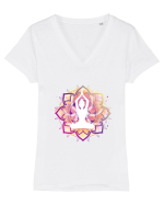 Yoga Lotus Mandala Roz Tricou mânecă scurtă guler V Damă Evoker