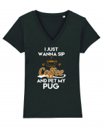 COFFEE AND PUG Tricou mânecă scurtă guler V Damă Evoker